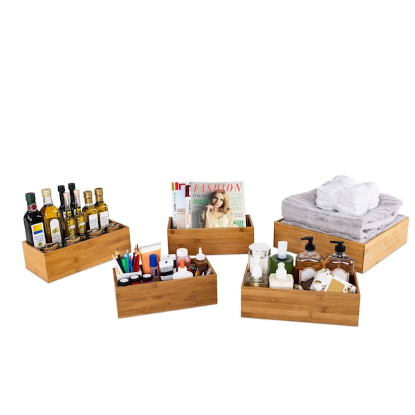 Seville Classics Storage Bins Organizer Boxes, Bamboo Wood, Natural, Bamboo - WEB666
