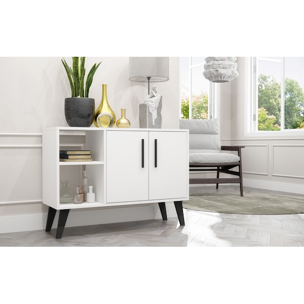 Manhattan Comfort Amsterdam 35.43" Sideboard with 4 Shelves in White - 147AMC205