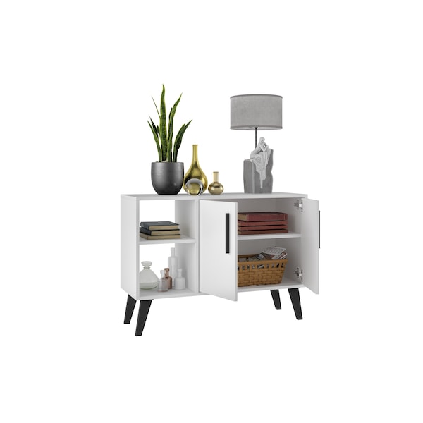 Manhattan Comfort Amsterdam 35.43" Sideboard with 4 Shelves in White - 147AMC205