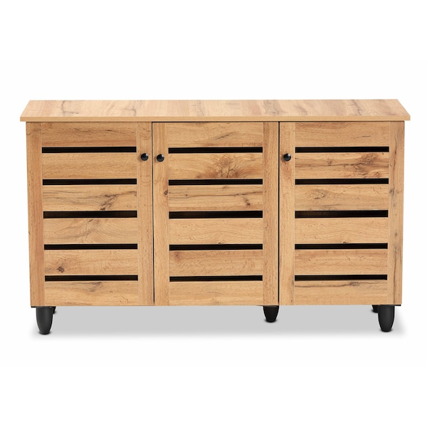 Baxton Studio Gisela Modern and Contemporary Oak Brown Finished Wood 3-Door Shoe Storage Cabinet - 190-11992-ZORO