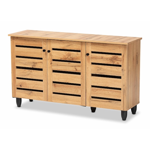 Baxton Studio Gisela Modern and Contemporary Oak Brown Finished Wood 3-Door Shoe Storage Cabinet - 190-11992-ZORO