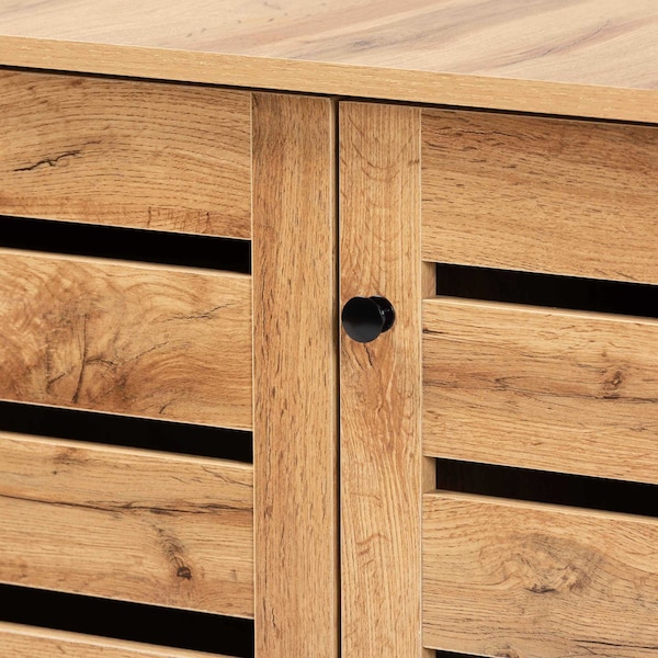 Baxton Studio Gisela Modern and Contemporary Oak Brown Finished Wood 3-Door Shoe Storage Cabinet - 190-11992-ZORO