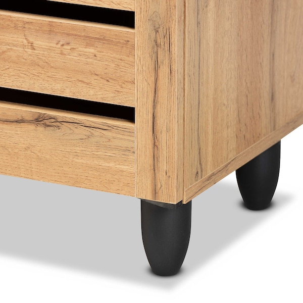 Baxton Studio Gisela Modern and Contemporary Oak Brown Finished Wood 3-Door Shoe Storage Cabinet - 190-11992-ZORO
