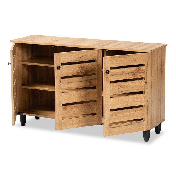 Baxton Studio Gisela Modern and Contemporary Oak Brown Finished Wood 3-Door Shoe Storage Cabinet - 190-11992-ZORO