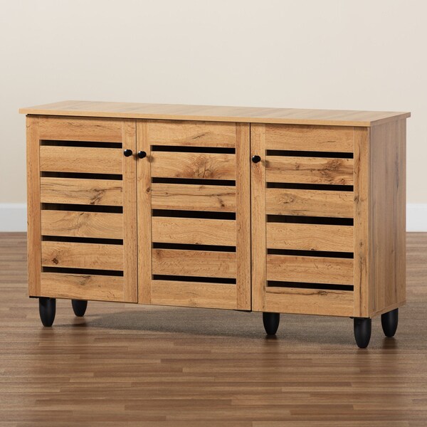 Baxton Studio Gisela Modern and Contemporary Oak Brown Finished Wood 3-Door Shoe Storage Cabinet - 190-11992-ZORO