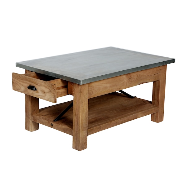 Alaterre Furniture Millwork 36" Wood and Zinc Metal Coffee Table with Shelf - AWMW1371Z