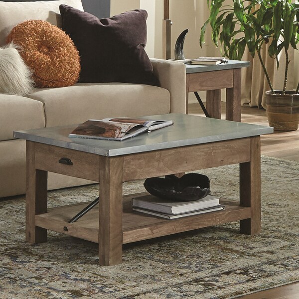 Alaterre Furniture Millwork 36" Wood and Zinc Metal Coffee Table with Shelf - AWMW1371Z