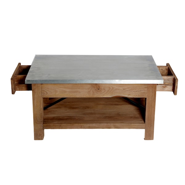 Alaterre Furniture Millwork 36" Wood and Zinc Metal Coffee Table with Shelf - AWMW1371Z
