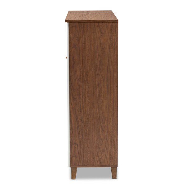 Baxton Studio Coolidge Walnut Wood 11-Shelf Shoe Storage Cabinet with Drawer - 163-10396