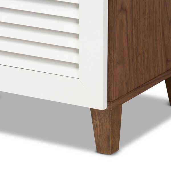 Baxton Studio Coolidge Walnut Wood 11-Shelf Shoe Storage Cabinet with Drawer - 163-10396