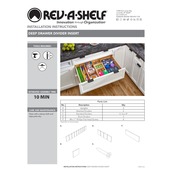 Rev-A-Shelf Maple Hardwood, Light Brown, 18.75 in W, 6 in H, 19.81 in L, Light Brown - 4WDIV-24-1