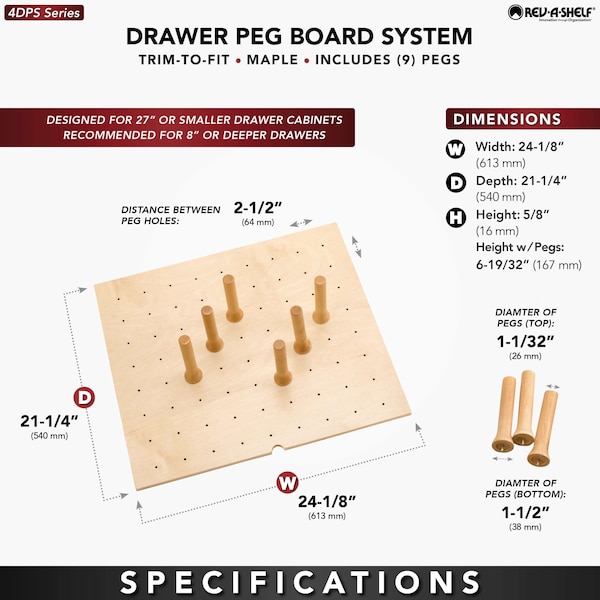 Rev-A-Shelf Drawer Insert, Maple Wood, Natural Maple, 24.25 in W, 6.63 in H, 21.25 in D - 4DPS-2421