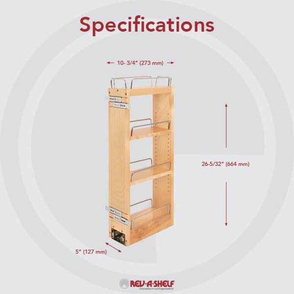 Rev-A-Shelf Maple Veneer, Light Brown, 5 in W, 26.15 in H, 10.75 in D, 10.75 in L, Light Brown - 448-BBSCWC-5C