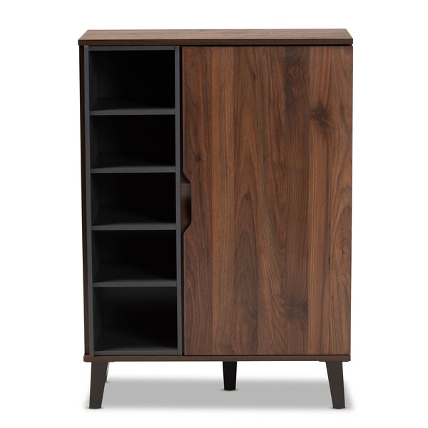 Baxton Studio Idina Walnut Brown and Grey Finished Wood 1-Door Shoe Cabinet - 173-10905