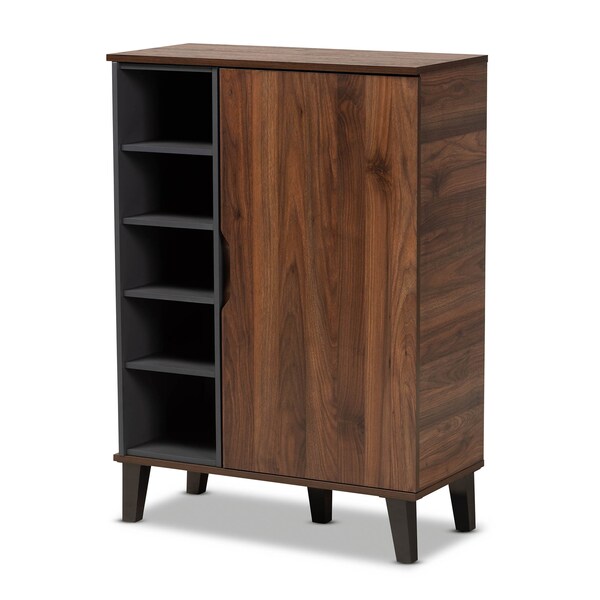 Baxton Studio Idina Walnut Brown and Grey Finished Wood 1-Door Shoe Cabinet - 173-10905