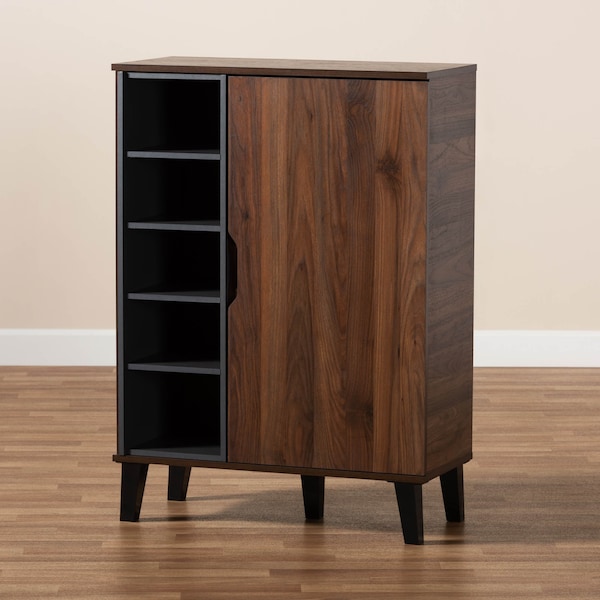 Baxton Studio Idina Walnut Brown and Grey Finished Wood 1-Door Shoe Cabinet - 173-10905