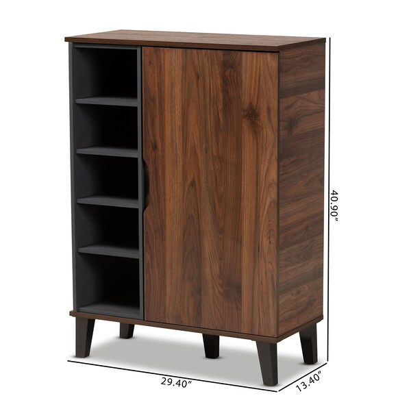 Baxton Studio Idina Walnut Brown and Grey Finished Wood 1-Door Shoe Cabinet - 173-10905