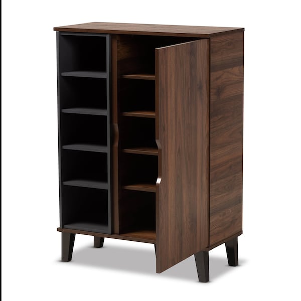 Baxton Studio Idina Walnut Brown and Grey Finished Wood 1-Door Shoe Cabinet - 173-10905