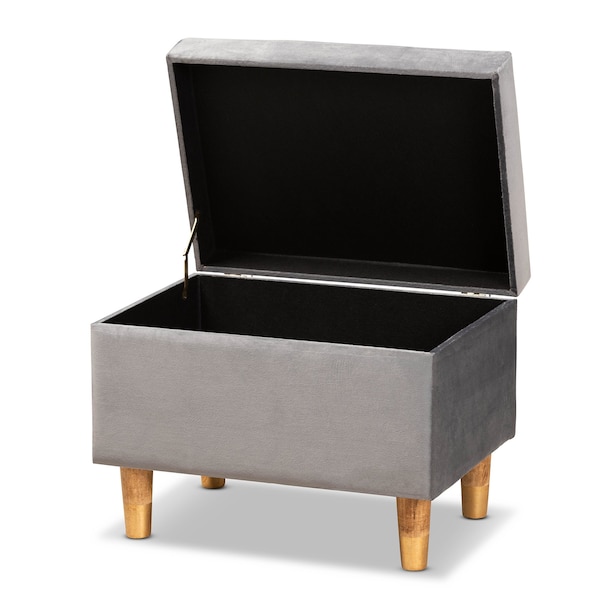 Baxton Studio Elias Modern and Contemporary Grey Velvet Fabric and Oak Brown Finished Wood Storage Ottoman - 178-11318-ZORO