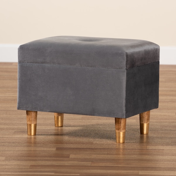 Baxton Studio Elias Modern and Contemporary Grey Velvet Fabric and Oak Brown Finished Wood Storage Ottoman - 178-11318-ZORO