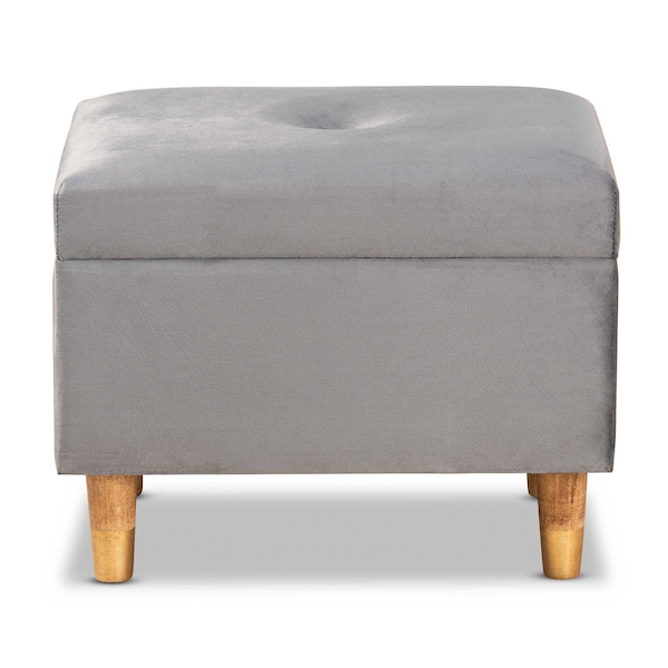 Baxton Studio Elias Modern and Contemporary Grey Velvet Fabric and Oak Brown Finished Wood Storage Ottoman - 178-11318-ZORO