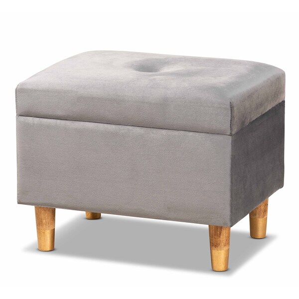 Baxton Studio Elias Modern and Contemporary Grey Velvet Fabric and Oak Brown Finished Wood Storage Ottoman - 178-11318-ZORO
