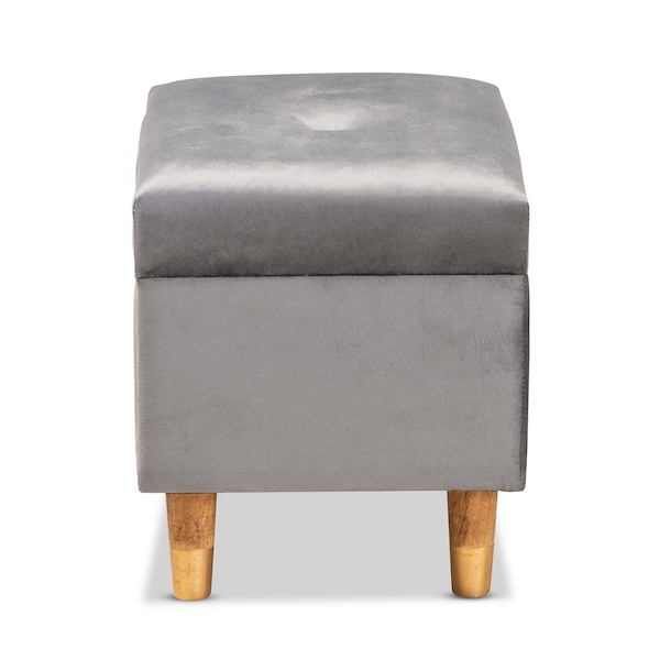 Baxton Studio Elias Modern and Contemporary Grey Velvet Fabric and Oak Brown Finished Wood Storage Ottoman - 178-11318-ZORO