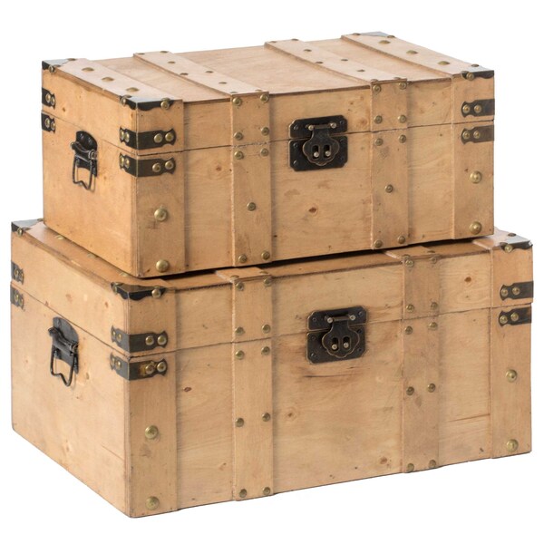 Vintiquewise Natural Wooden Style Trunk with Handles, PK 2 - QI004014.2