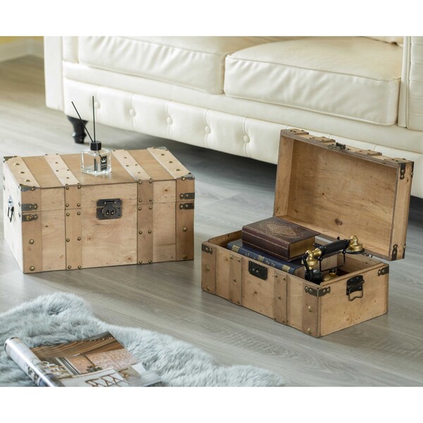 Vintiquewise Natural Wooden Style Trunk with Handles, PK 2 - QI004014.2