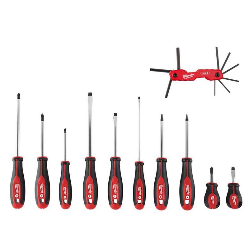 Milwaukee Folding SAE Hex Key Set (9-Piece) with Screwdriver Set - 48-22-2181-48-22-2710