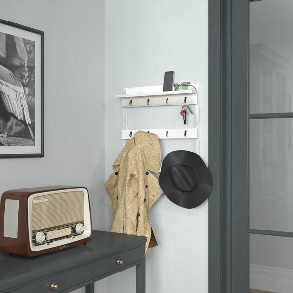 Flash Furniture Whitewashed Coffee Mug Rack with Storage Shelf - HFKHD-GDI-CRE8-032315-GG