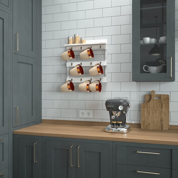 Flash Furniture Whitewashed Coffee Mug Rack with Storage Shelf - HFKHD-GDI-CRE8-032315-GG