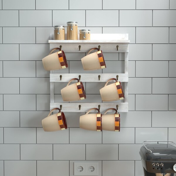 Flash Furniture Whitewashed Coffee Mug Rack with Storage Shelf - HFKHD-GDI-CRE8-032315-GG