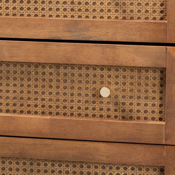 Baxton Studio Ramiel MidCentury Modern Ash Walnut Finished Wood and Rattan 4Drawer Chest - 215-12426-ZORO