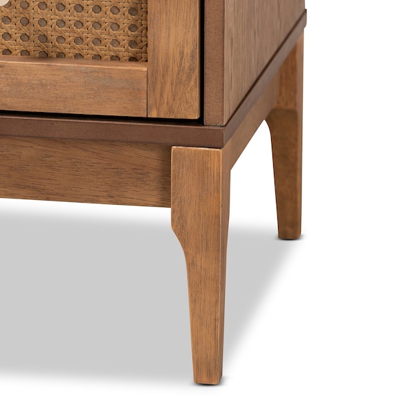 Baxton Studio Ramiel MidCentury Modern Ash Walnut Finished Wood and Rattan 4Drawer Chest - 215-12426-ZORO