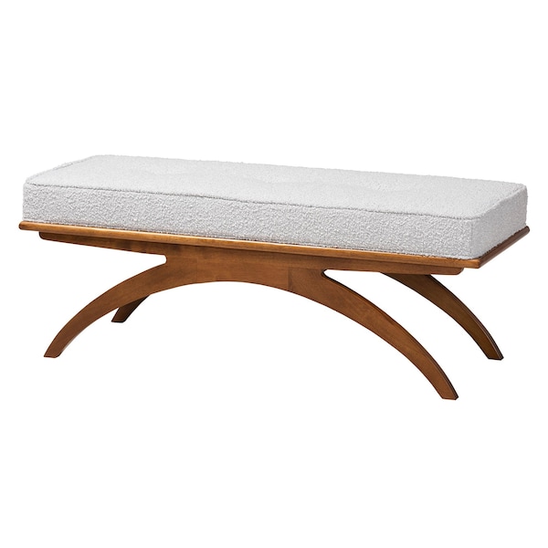 Baxton Studio Orella Japandi Light Grey Boucle Fabric and Walnut Brown Finished Wood Bench - 233-13321-ZORO