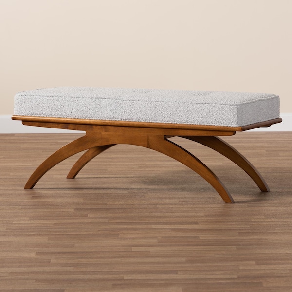 Baxton Studio Orella Japandi Light Grey Boucle Fabric and Walnut Brown Finished Wood Bench - 233-13321-ZORO