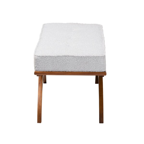 Baxton Studio Orella Japandi Light Grey Boucle Fabric and Walnut Brown Finished Wood Bench - 233-13321-ZORO