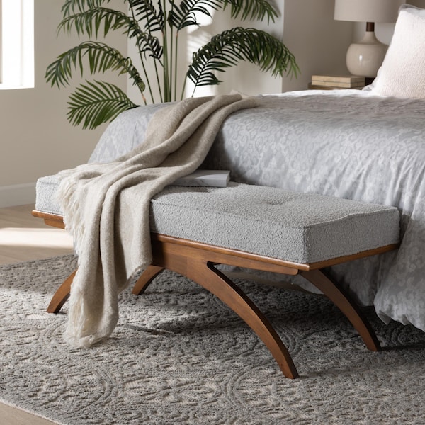 Baxton Studio Orella Japandi Light Grey Boucle Fabric and Walnut Brown Finished Wood Bench - 233-13321-ZORO