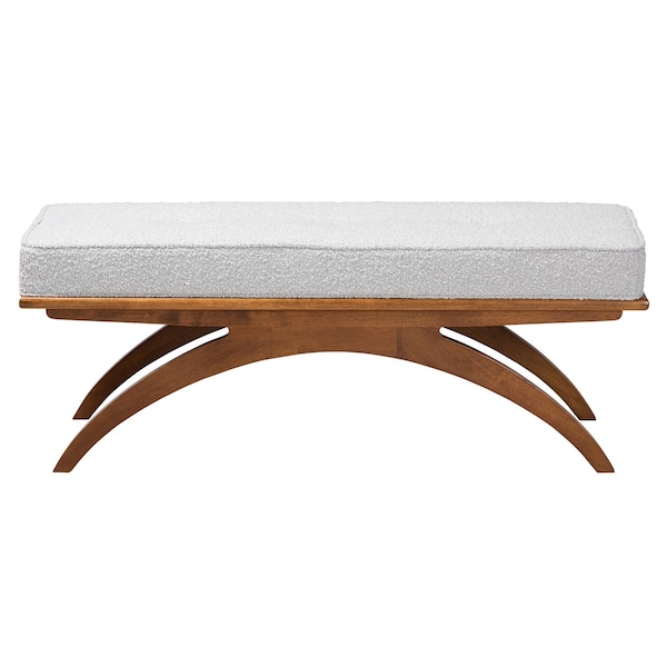 Baxton Studio Orella Japandi Light Grey Boucle Fabric and Walnut Brown Finished Wood Bench - 233-13321-ZORO