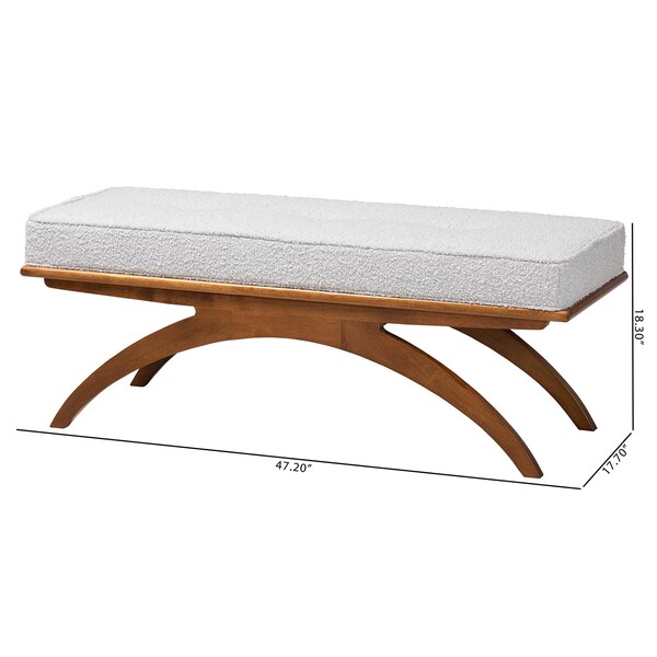 Baxton Studio Orella Japandi Light Grey Boucle Fabric and Walnut Brown Finished Wood Bench - 233-13321-ZORO