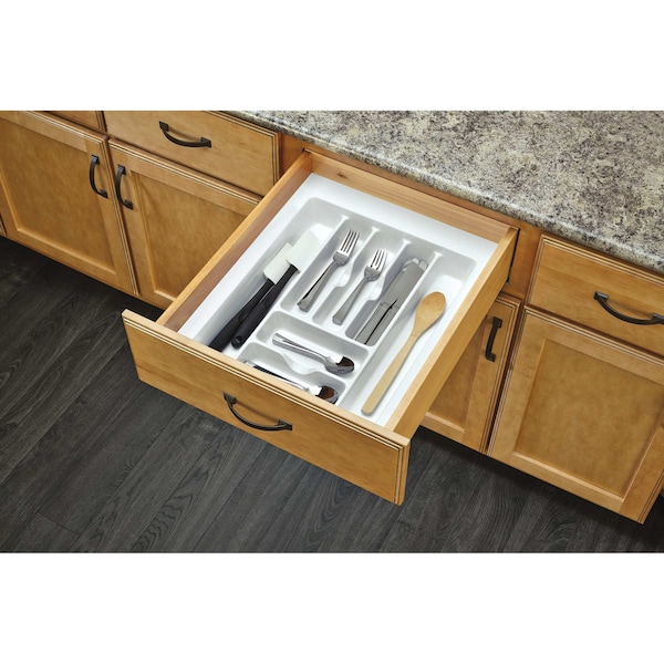 Rev-A-Shelf Drawer Insert, Polystyrene, White, 17.5 in W, 2.38 in H, 21.25 in D, 21.25 in L, White - CT-3W-52