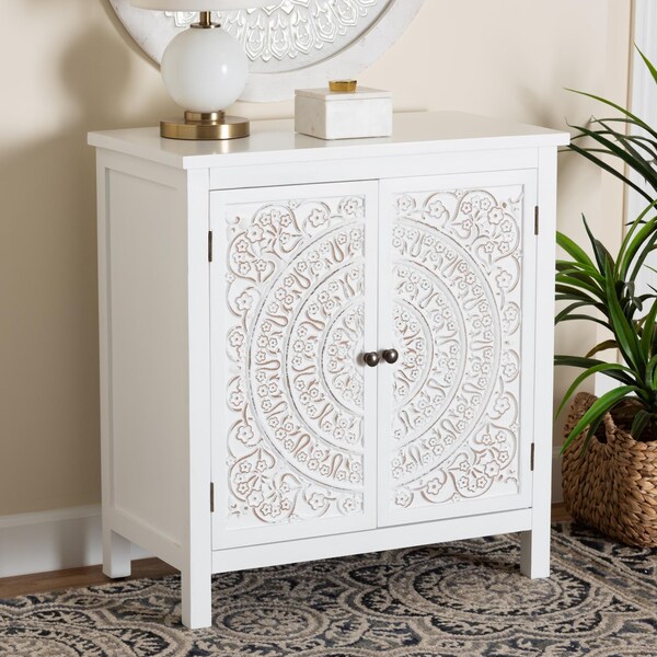 Baxton Studio Yelena Classic and Traditional White Finished Wood 2-Door Storage Cabinet - 236-13335-ZORO