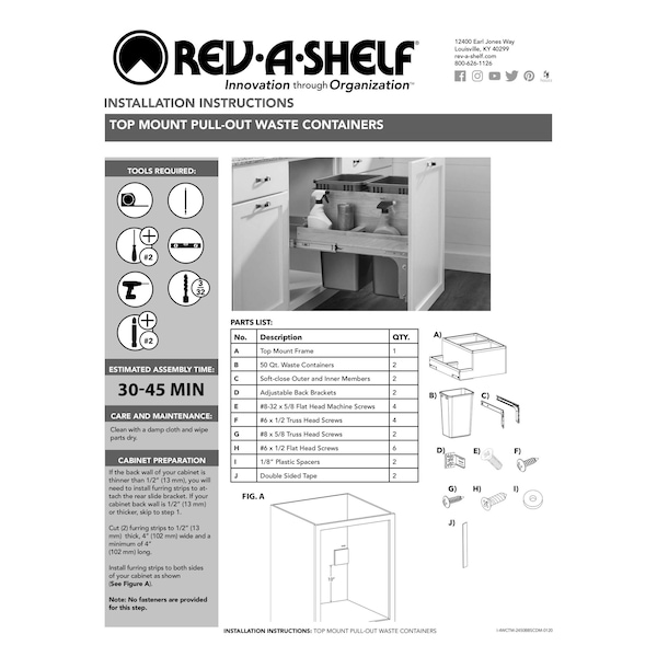 Rev-A-Shelf Maple Veneer, Light Brown, 21 in W, 21.75 in H, 22.5 in D, 22.5 in L, Light Brown - 4WCTM-2450BBSCDM-2