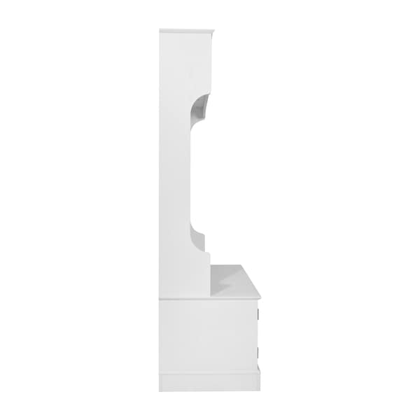 Flash Furniture Fraser 40" Wide Hall Tree with Double Door Storage Bench, Coat Rack with 4 Black Double Hooks, and 2 Upper Storage Cubbies in White - NAN-FY-HY-HT04-WHT-GG