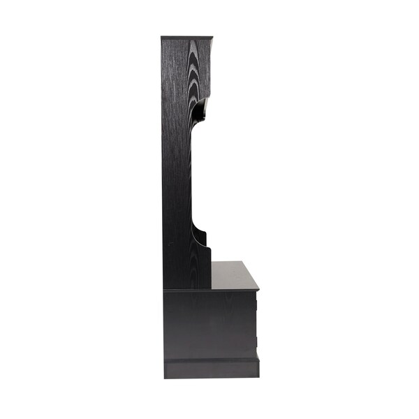 Flash Furniture Fraser 40" Wide Hall Tree with Double Door Storage Bench, Coat Rack with 4 Black Double Hooks, and 2 Upper Storage Cubbies in Black - NAN-FY-HY-HT04-BLK-GG