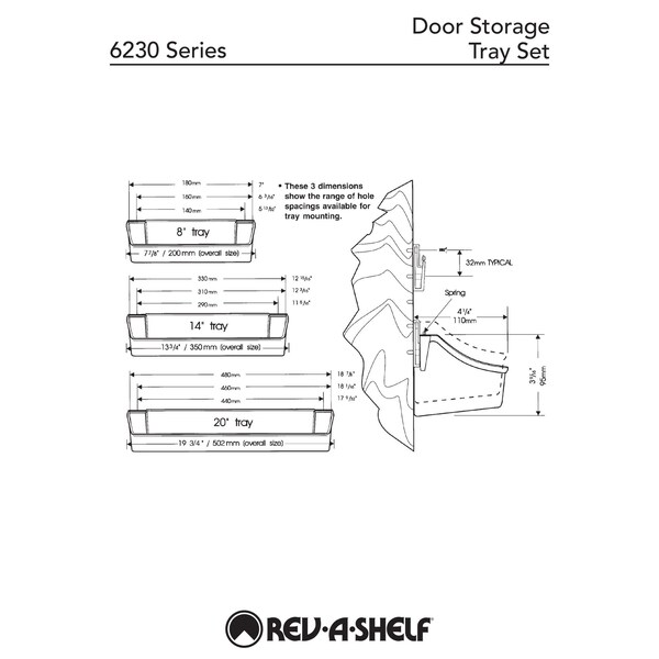 Rev-A-Shelf Polypropylene, White, 7.88 in W, 3.56 in H, 4.25 in D, 4.25 in L, White - 6232-08-11-52