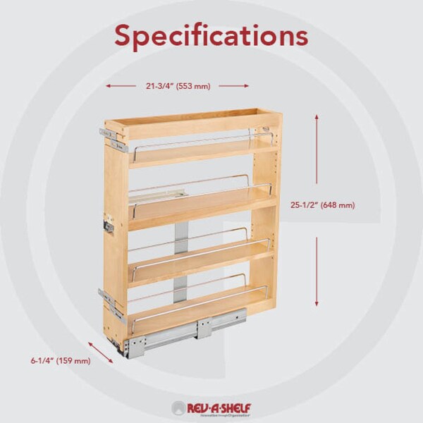 Rev-A-Shelf Maple Veneer, Light Brown, 6.25 in W, 25.6 in H, 21.75 in D, 21.75 in L, Light Brown - 449-BCSC-5C