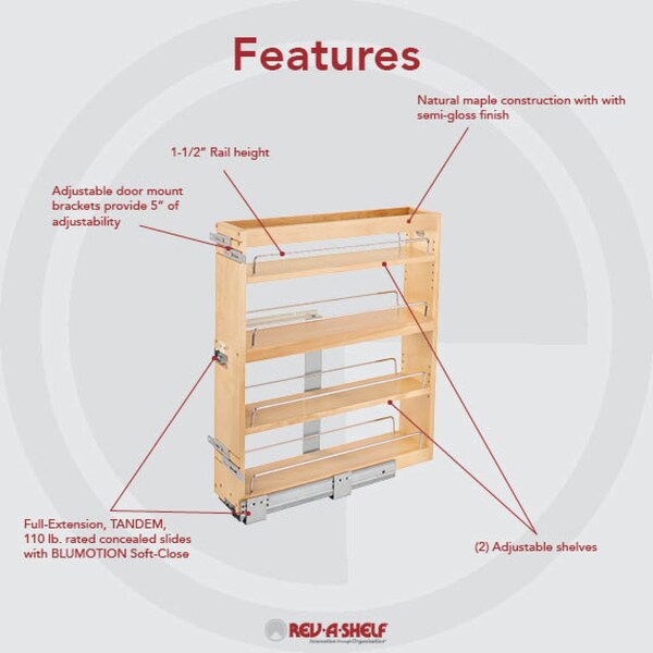 Rev-A-Shelf Maple Veneer, Light Brown, 6.25 in W, 25.6 in H, 21.75 in D, 21.75 in L, Light Brown - 449-BCSC-5C