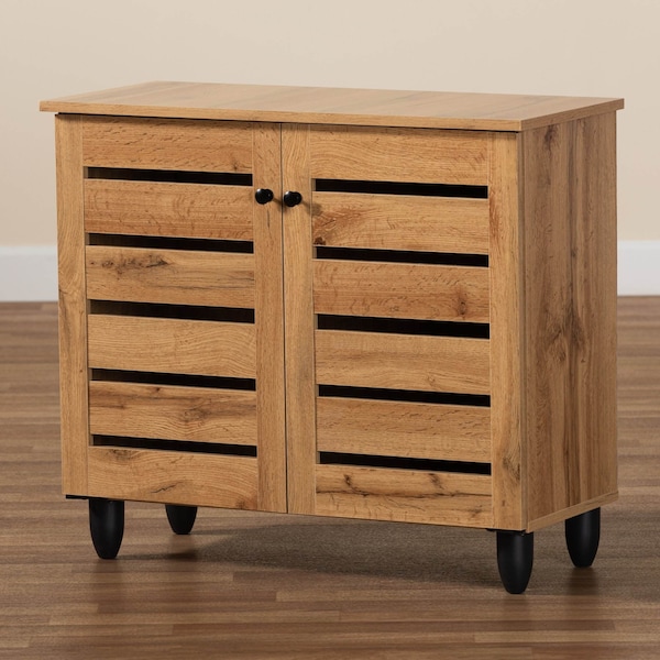 Baxton Studio Gisela Modern and Contemporary Oak Brown Finished Wood 2-Door Shoe Storage Cabinet - 189-11993-ZORO